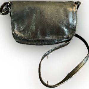Margot Fold Over Black Leather Crossbody Bag